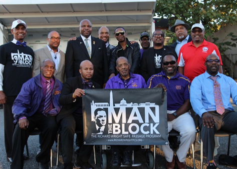 Brothers of the Third and Second Districts, Omega Psi Phi Fraternity, Inc. with Mr. Doug E. Fresh at the 7th Annual Man The Block Party, Richard Wright Public Charter School, Washington, DC.